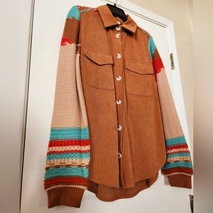 Easel mustard corduroy sweater jacket size s fits up to l